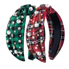 2 Pack Headband for Women White Pearl Rhinestone Crystal Jeweled Christmas