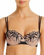 New Chantelle 12A5 Shadows Embroidered Underwire Demi Bra, Black / Cafe, 32DDD