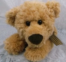 Russ Teddy Bear Plush Nickelby Brown Tan Bow Laying 13" Stuffed Animal Toy Doll