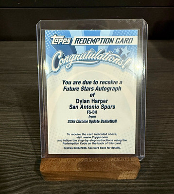 Topps 2026 Chrome Update Basketball Spurs Redemption Auto #FS-DH Dylan Harper