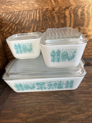 Pyrex Amish Butterprint Refrigerator Dish Set 3 Pc With Lids  501-502-503