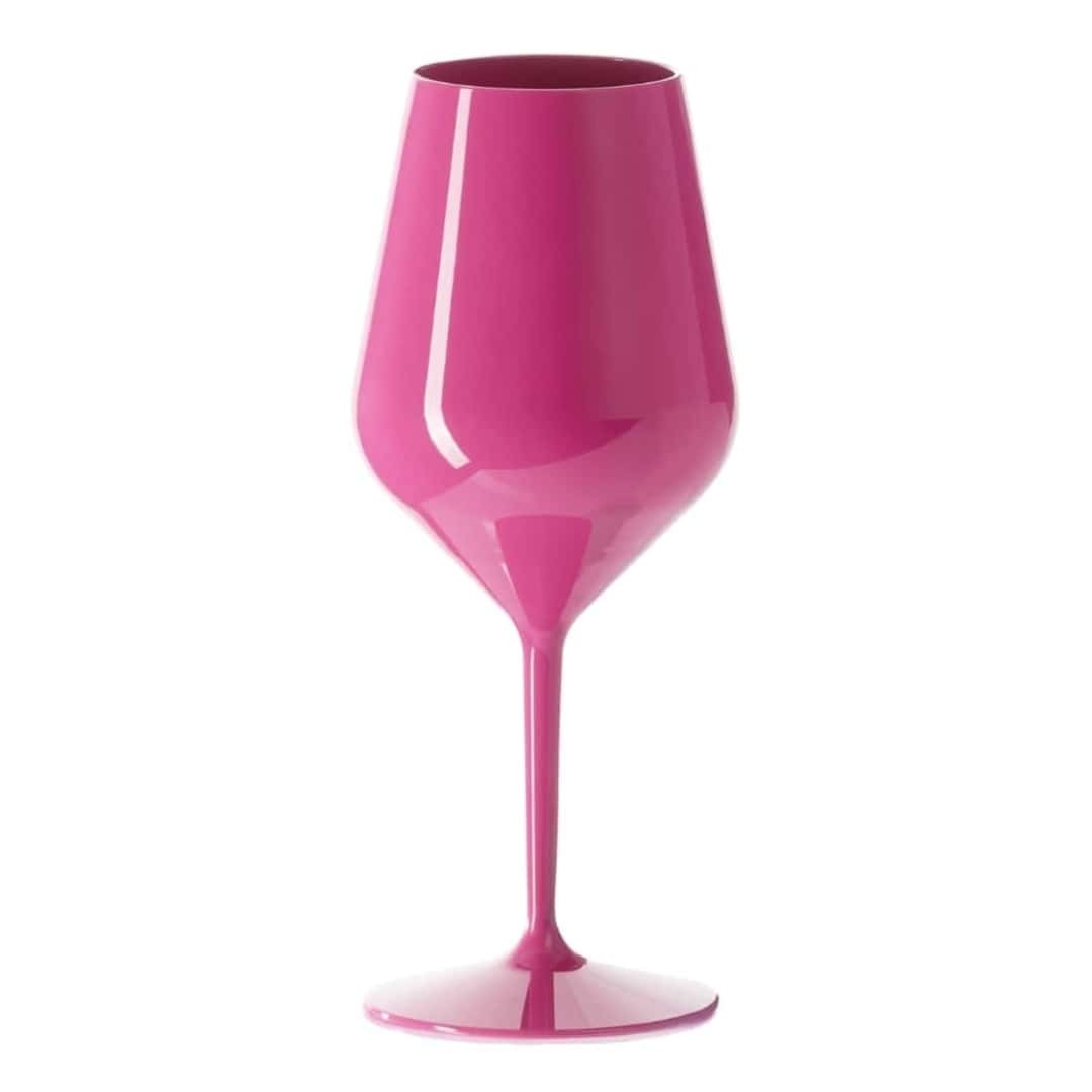 Glass Wine Cocktail Unbreakable Pink 470CC Goldplast For Parties And Pools