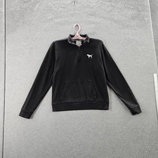 PINK Victoria's Secret Women Sweatshirt M Black Fleece Dog Logo Quarter Zip