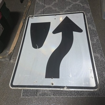 Divided highway ahead, road sign, 24x30'', aluminum, retired