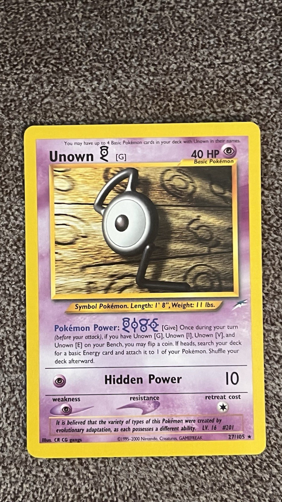 Pokémon TCG Unown (G) 27/105 Neo Destiny Unlimited Non-Holo Rare Vintage NM/LP