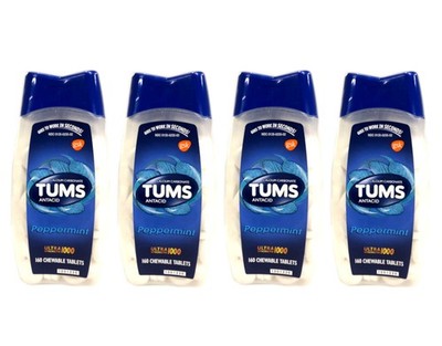 Tums Antacid Peppermint Ultra Strength Chewable Tablets, 160 Count - Pack of 4