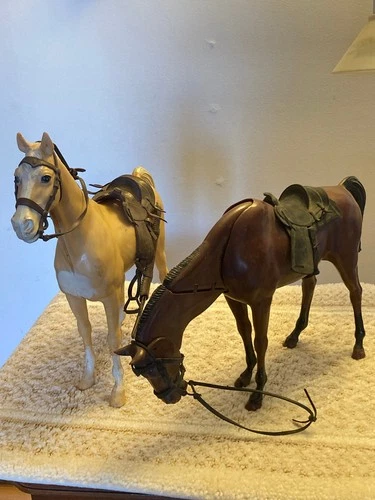 Lot of 2 Vintage Marx Johnny West Toy Horses With Accessories 13.5"