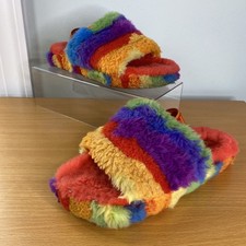 UGG Fluff Yeah Slide Cali Collage Backstrap Slippers Women Sz4 Rainbow Stripes
