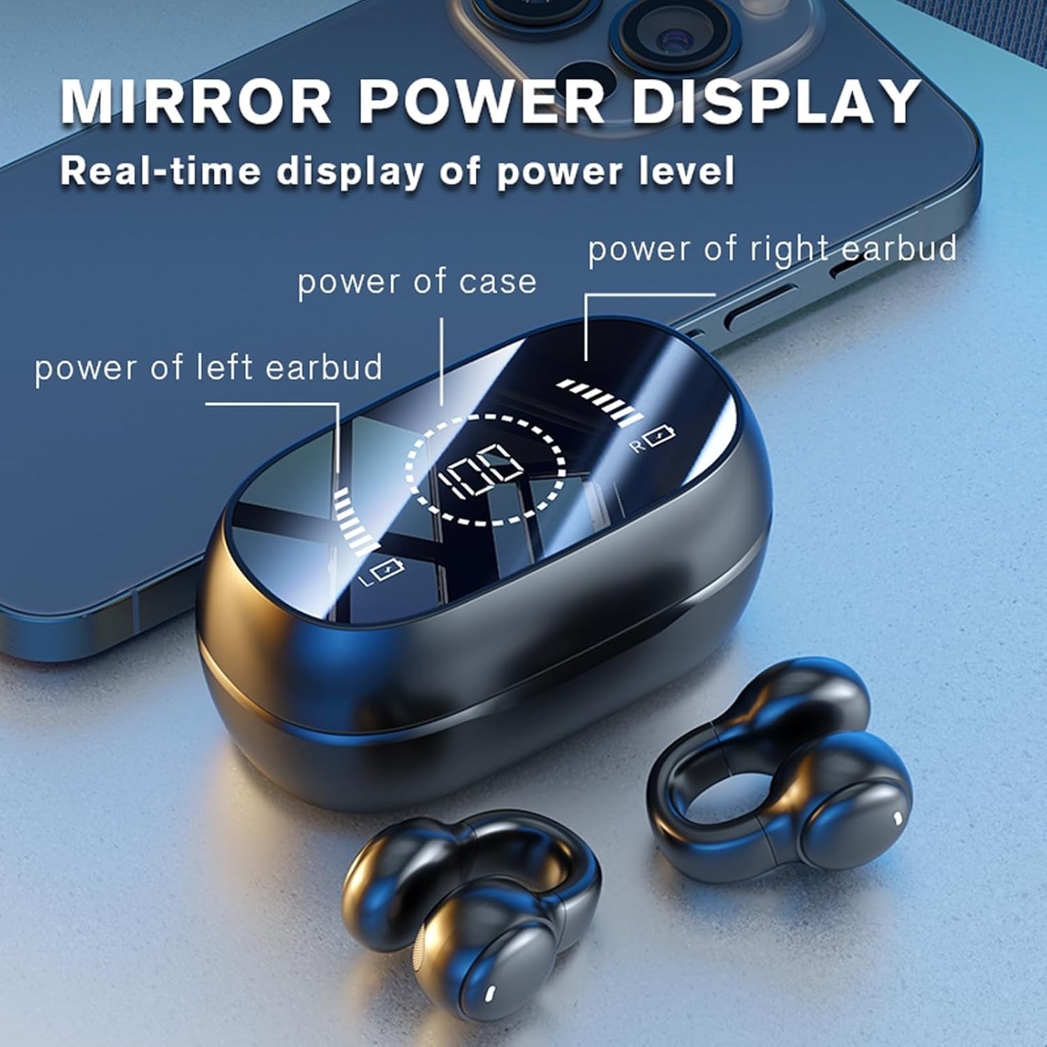 Wireless Clip On Bone Conduction Earbuds - Bluetooth Earclip Headphones with Ope