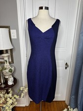 T TAHARI BLUE FRONT WITH  NAVY BACK SHEATH DRESS SIZE6-DRESS IS PERFECTLY FITTED