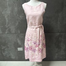 Adrianna Papell Pink & Purple Floral Sleeveless Linen blend Dress with Tie size6