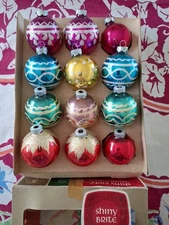 Vintage Shiny Brite Mica Stenciled Mercury Glass Ball Christmas Ornaments Boxed