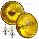 5-3/4" Halogen Stock Amber Yellow Glass Headlight Fog Light H4 60W Bulbs Pair
