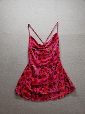 Prettylittlething Women Mini Dress 8 Pink Floral Zip Cowl Neck Traps Logo Party