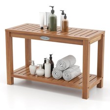 30 Inch Teak Wood Shower Bench Inside Shower Stool w/ Storage Shelf for Adults
