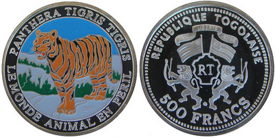 トーゴ共和国 500フラン 硬貨 2001年 2001 Togo Silver Color Proof
