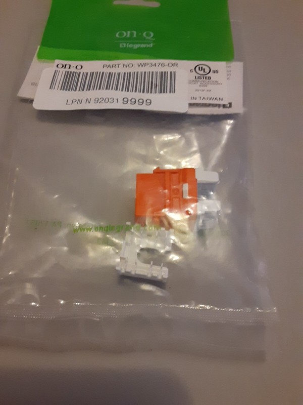 On-Q WP3476OR cat 6 RJ45 Quick Connect Keystone Insert With 110 Punch-Down Pack