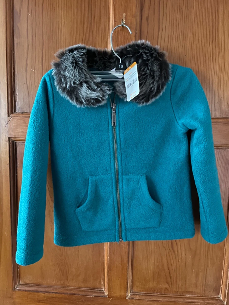 GYMBOREE Girls Teal Fleece w Faux Fur Collar Full Zip Sweater Jacket Sz XS  4 NWT