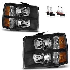 Pair Headlights Black For 2007-2013 Chevy Silverado 1500 2500hd With Bulbs