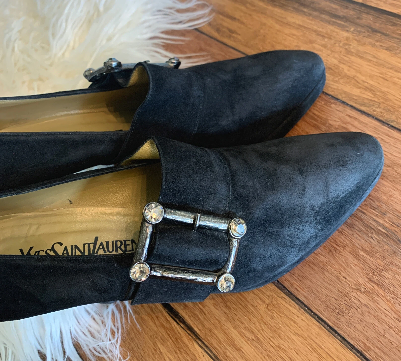 SAINT LAURENT (YSL) Eleganti scarpe vintage Yves Saint Laurent in pelle scamosciata nera tacco alto taglia 8M