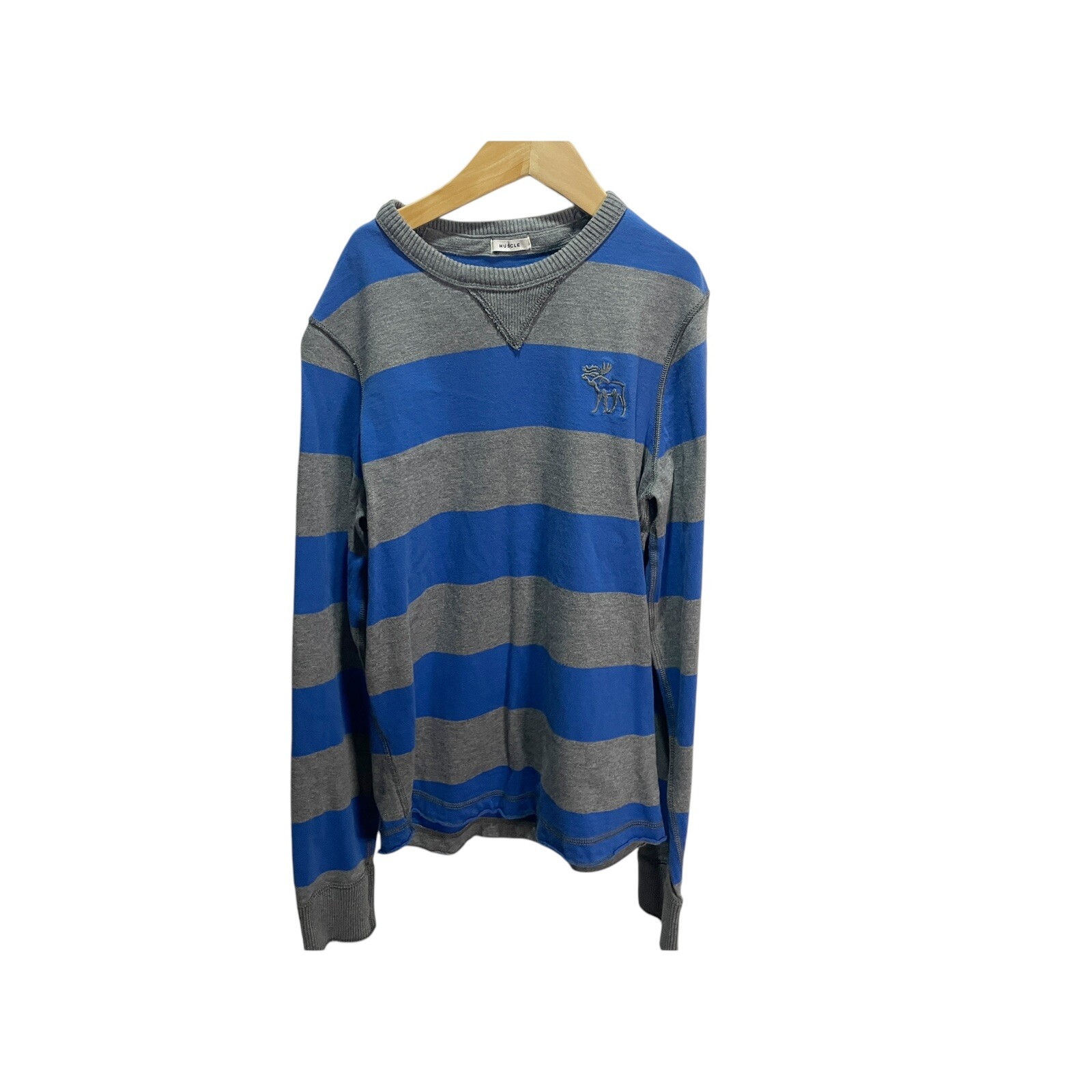 Abercrombie & Fitch boys Striped Blue Gray Long Sleeve T-Shirt Muscle XL