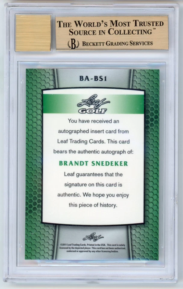 Brandt Snedeker BGS 9.5 w 10 AU: 2011 Leaf Golf Metal Autographs Rookie POP 4 - Image 2 of 4