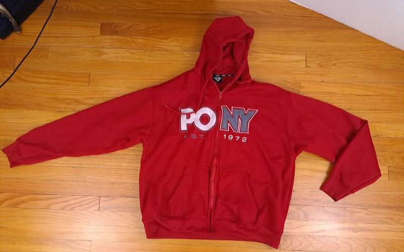 Giacca felpa con cappuccio e zip intera Pony NY EST 1972 X Large rossa