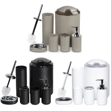 CERBIOR Bathroom Accessories Set 6 Piece Bath Ensemble Decorative with Thread