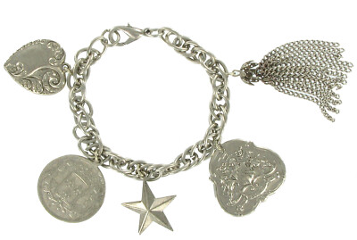 Vintage Charm Bracelet Heart Star Tassle Coin Chunky
