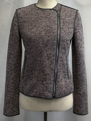 Women s Ann Taylor Multi-Color Pattern Jacket with Zipper & Fake Pockets Size 0