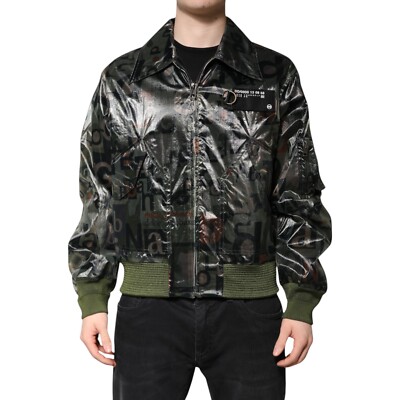 DOLCE & GABBANA Jacket Green DG Logo Print Bomber Full Zip IT50