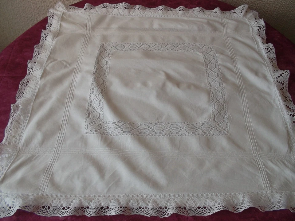 2 belles taies entourées de DENTELLE avec ENTREDEUX et PLIS PLATS sur la surface - Photo 4/4