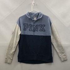 Victoria's Secret Pink Womens Blue 1/2 Zip Long Sleeve Pullover Sweatshirt Sz S