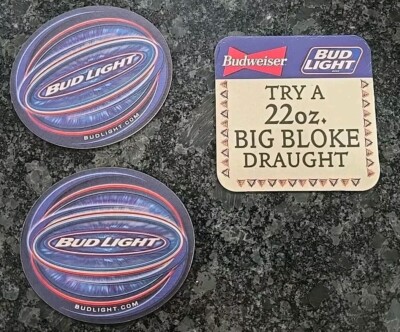(3) BUDWEISER, BUD LIGHT Beer COASTER, Anheuser-Busch, MISSOURI