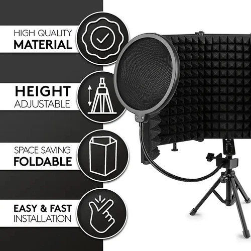 5 Panel Microphone Isolation Shield Vocal Booth for Recording Sound Tripod Stand - Picture 19 of 22