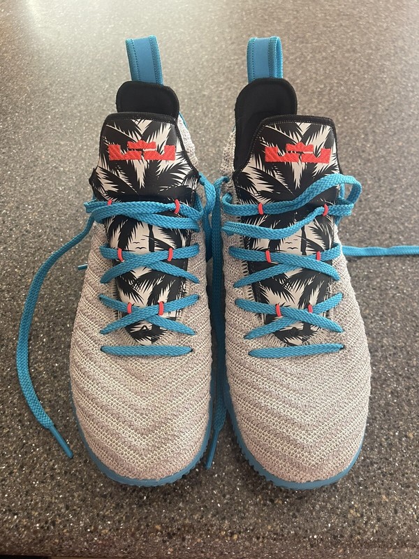 Nike King Lebron James Palm Tree Basketball Shoe Turquoise /Grey size 6.5