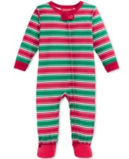 Family Pajamas Unisex Baby Boys and Girls Holiday Stripe Footed PJ's, Red/Green