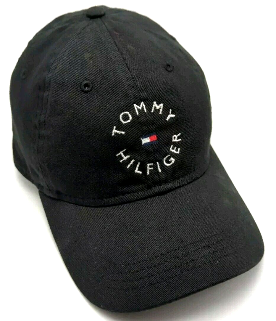 TOMMY HILFIGER hat black cotton adjustable cap round logo | eBay