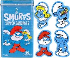 The Smurfs Shaped 3D Adhesive Bandages 50 Count Collectible Metal Tin Bio Swiss