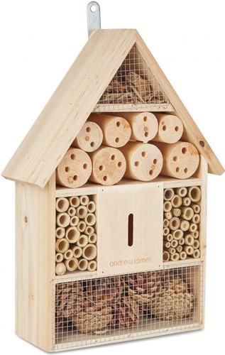 Andrew James Bee Insect House Bug Hotel Natural Wood Shelter Garden Nest Box
