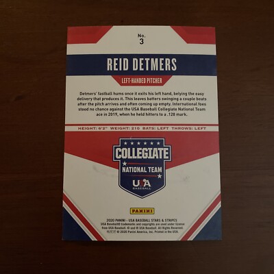Reid Detmers 2020 Panini Stars Stripes Signed Autographed USA