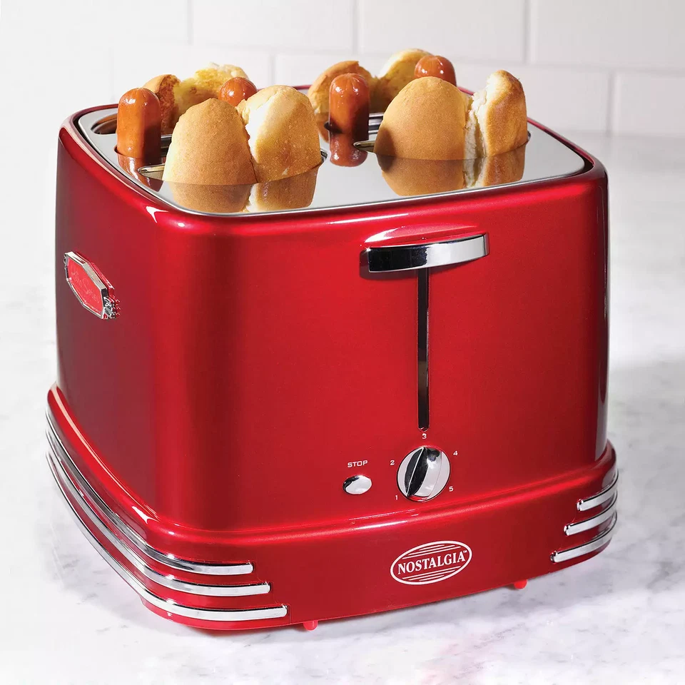 Nostalgia #RHDT800RETRORED. Electrics Pop-Up Hot Dog Toaster. Retro Red. - Image 2 of 4