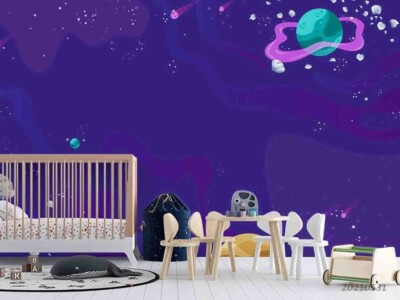 3D Planet Space Watercolor Self-adhesive Removable Wallpaper Murals 9