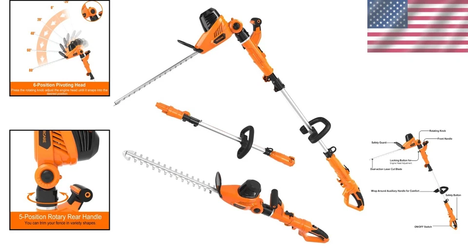 Powerful 4.8A Corded Electric Hedge Trimmer with Adjustable Cutting Head - Image 2 of 4
