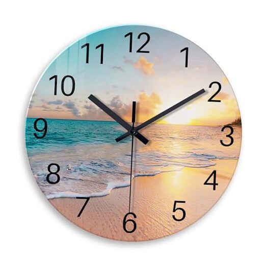 Beach Wall Clock Battery Operated - Glass Wall Clock Non Ticking  12 Inch Blue1
