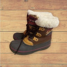 London Fog Girl's Southwestern Pattern Knit Top Waterproof Bottom Snow Boots 2
