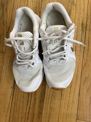 Nike Revolution 4 Mesh White Gold Athletic Sneakers Kids Size 2.5 Breathable