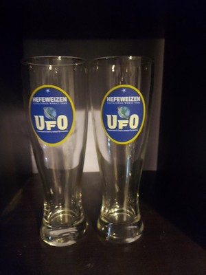 2 UFO Harpoon's UnFiltered Offering Pint Beer Glasses Partly Cloudy, 38