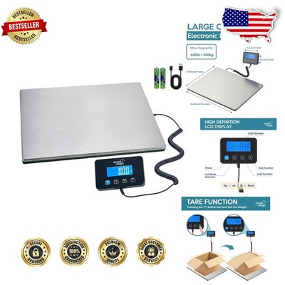 Digital Postal Scale 440lb Stainless Steel Wide Platform High Capacity Accurate