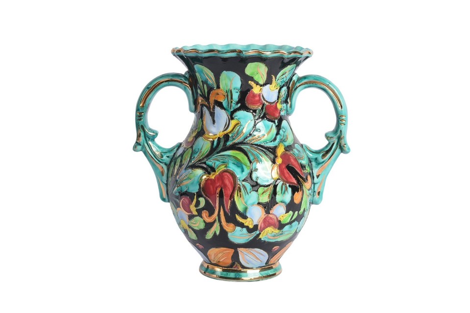 Mid-Century French Ceramic Vase with Floral Decoration by Cerart Monaco